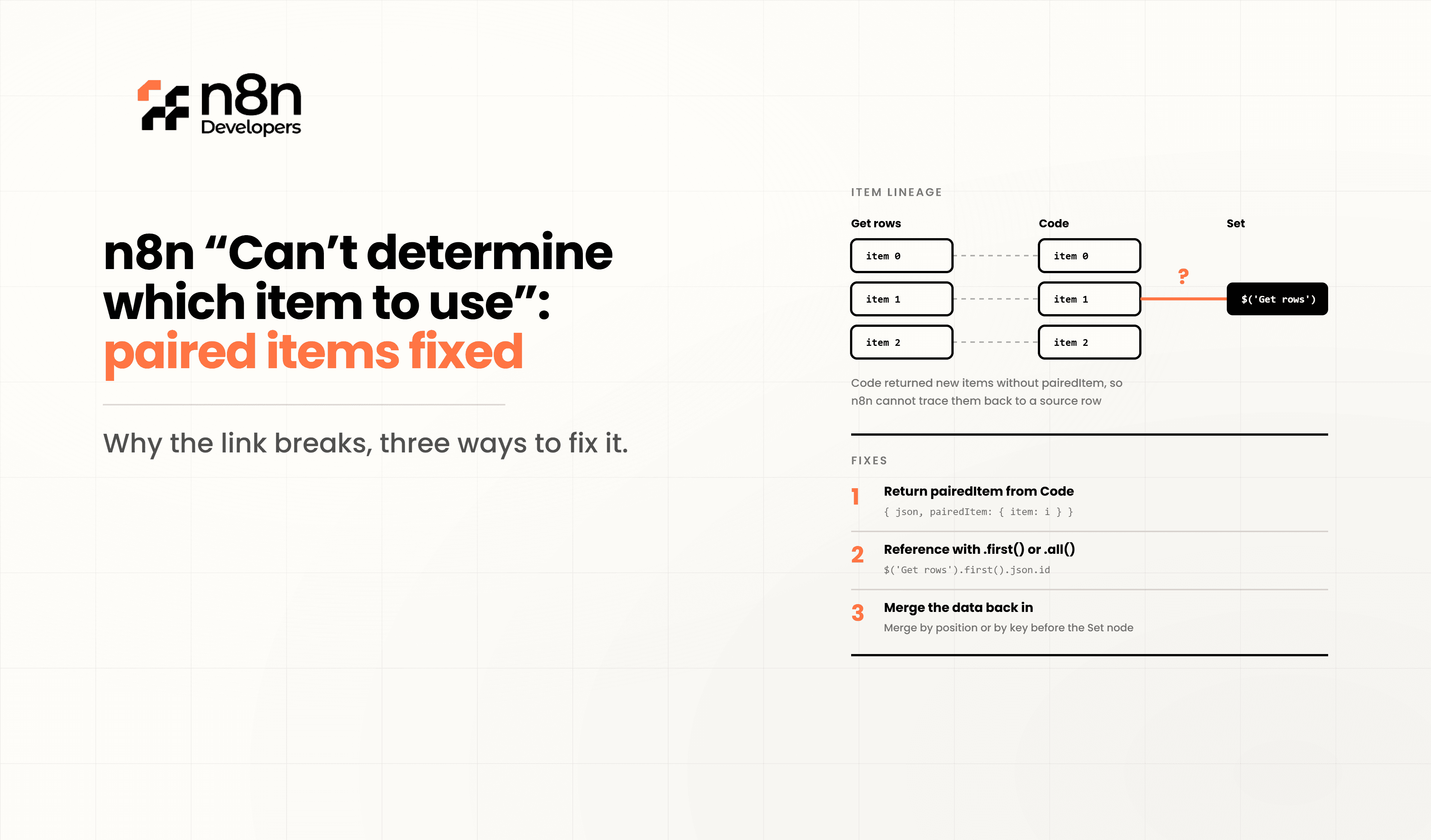 n8n “Can’t Determine Which Item to Use”: Paired Items Fixed
