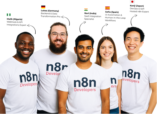 n8n Developers Team - Diverse group of developers from around the world
